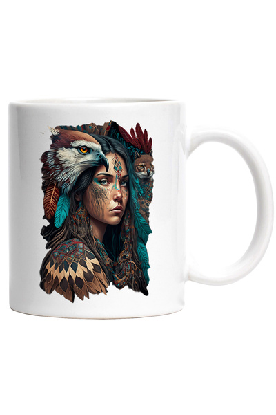 StoryGift Romania Portrait Mug, Amerindians, Feathers, Owl, Falcon, Multicolo...