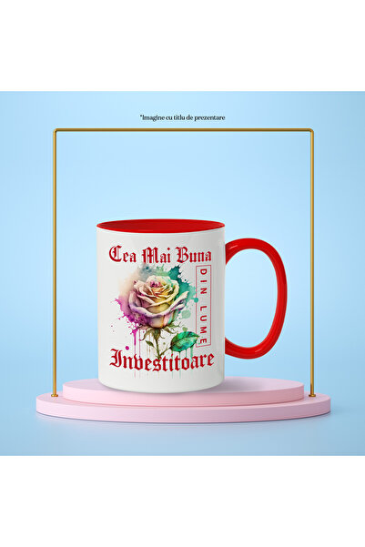 StoryGift Romania Mug With Text The Best Investor, In The World, Flower, Colorful Rose, W, With, STG
