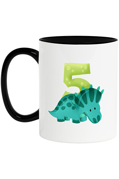StoryGift Romania Cana cu un dinozaur verde cu cifra 5, ilustratie, pentru co...
