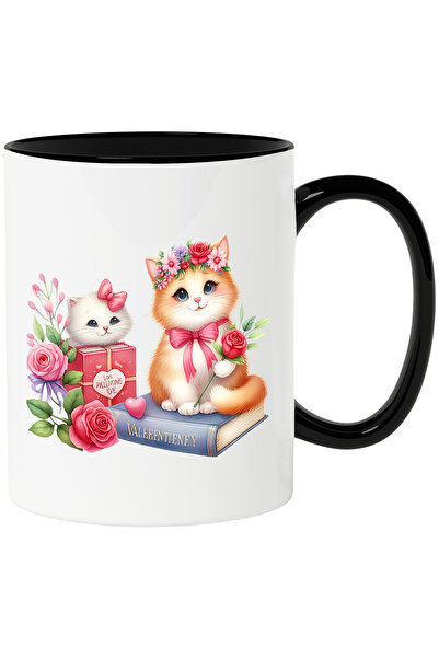 StoryGift Romania Cana cu 2 pisicute fericite | ilustratie | trandafiri | ini...