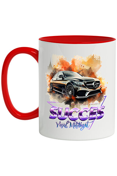 StoryGift Romania Cana Cu Mesaj Succes Visul Motorizat, Masina, Triunghi, Mercedes, Multicolor 330, Cu Maner Rosu