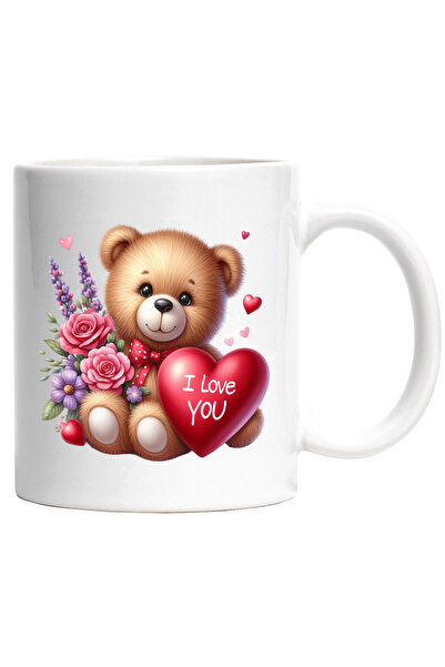 StoryGift Romania Cana cu un urs de plus care tine o inima pe care scrie "I l...