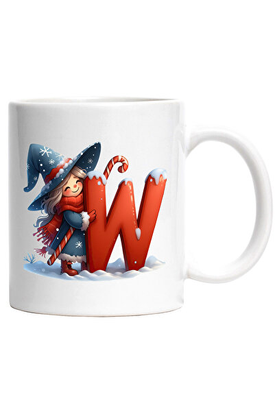 StoryGift Romania Cana cu o vrajitoare care tine litera "W" | ilustratie | toiag facut din acadea , Cu Maner Alb