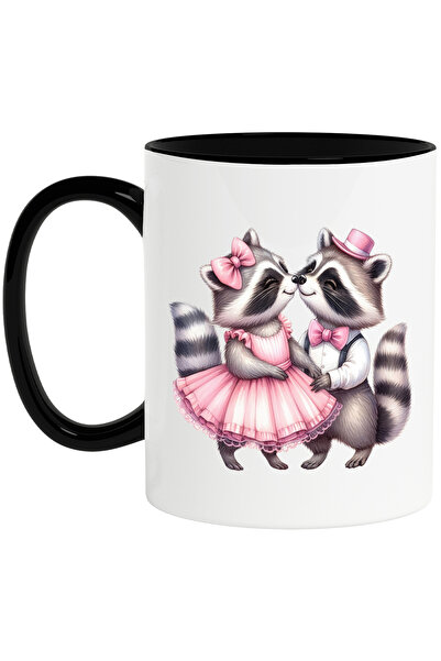 StoryGift Romania Cana cu 2 ratoni, ilustratie, rochita roz, palarie, funda, iubire, relatie, Vale, Cu Maner Negru