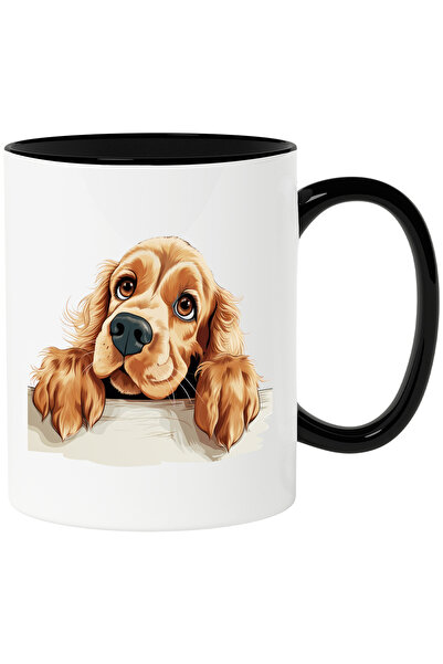 StoryGift Romania Cana cu un catel care sta atarnat pe un gard | se uita curios | pentru iubitorii, Cu Maner Negru