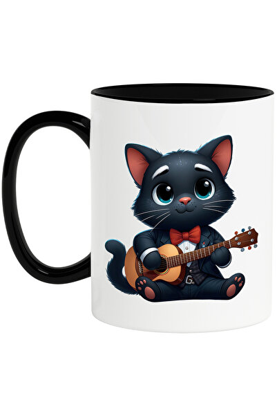 StoryGift Romania Cana cu o pisica neagra care canta la chitara, muzica, melo...