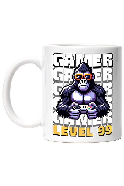 StoryGift Romania Cana Gamer gorila level 99 pixel jocuri video, 330ml, Ceram...