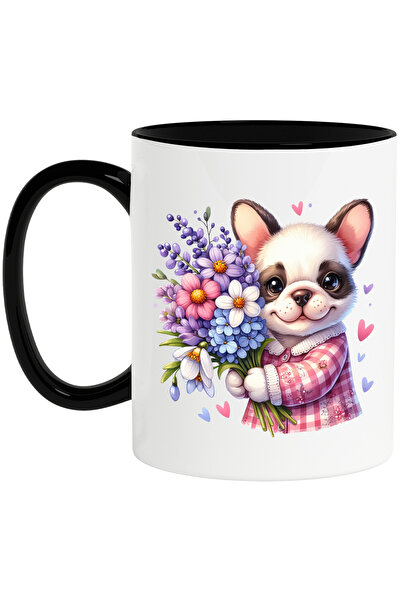 StoryGift Romania Cana cu un catel fericit care tine un buchet cu flori | ilu...