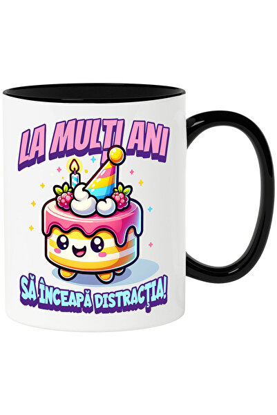 StoryGift Romania Cana cu Tort Aniversar Colorat Cu Lumanari Vesel Text La Mu...