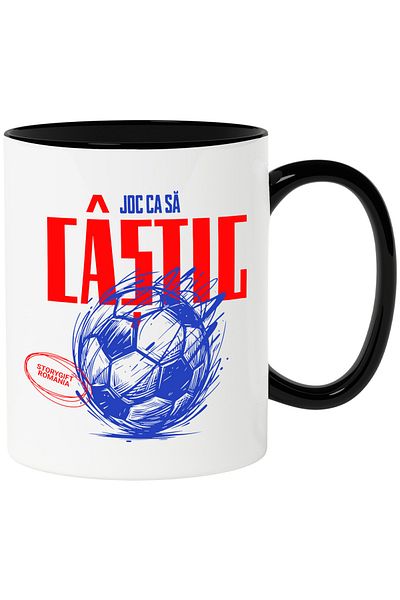 StoryGift Romania Cana MInge de footb4ALL mesaj motivational JOC SA CASTIG, 330ml, Ceramica cu Man, Cu Maner Negru