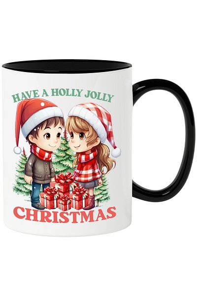StoryGift Romania Mug with little girl and little boy with the message "Have a Holy Jolly Christmas", Merry Christmas, With,STG