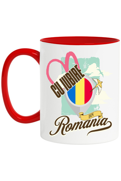 StoryGift Romania Cana Cu Iubire Din Romania, 330ml, Ceramic cu Maner Rosu, C...