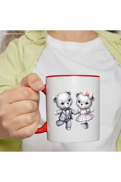 StoryGift Romania Mug with a teddy bear and a bear | illustration | dancing | feeling good | happiness |, With ,STG