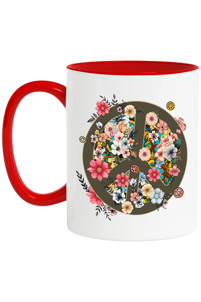 StoryGift Romania Cana cu semnul pacii, floricele, stilul hippie, cultura, il...