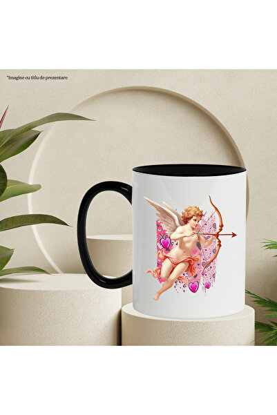 StoryGift Romania Cupid angel mug, arrow, hearts, Valentine's Day, illustration, pink,, With ,STG
