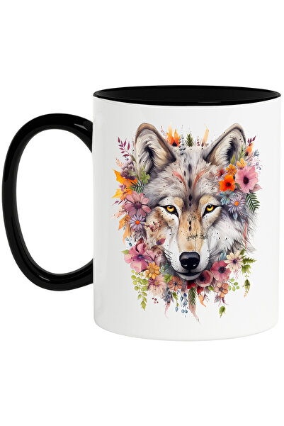 StoryGift Romania Cana cu un cap de lup inconjurat cu flori | ilustratie | na...