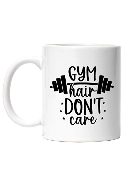 StoryGift Romania Cana pentru cei care ridica greutati cu mesajul "Gym hair don't care" - haltera , Cu Maner Alb