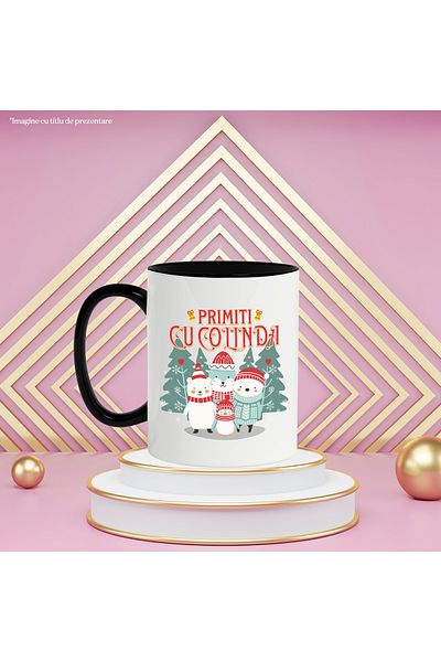 StoryGift Romania Welcome mug with Christmas snowman carol, 330ml, Ceramic with Black Handle, With Handle, STG