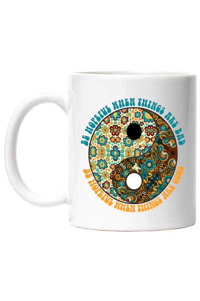StoryGift Romania Cana cu mesajul "Be hopeful when things are bad/good", stilul hippie, cultura, i, Cu Maner Alb