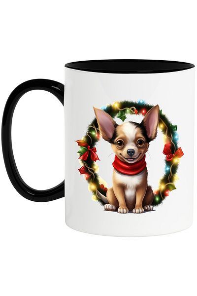 StoryGift Romania Mug with a cheerful puppy, Christmas, scarf, wreath, lights, holidays with , With ,STG