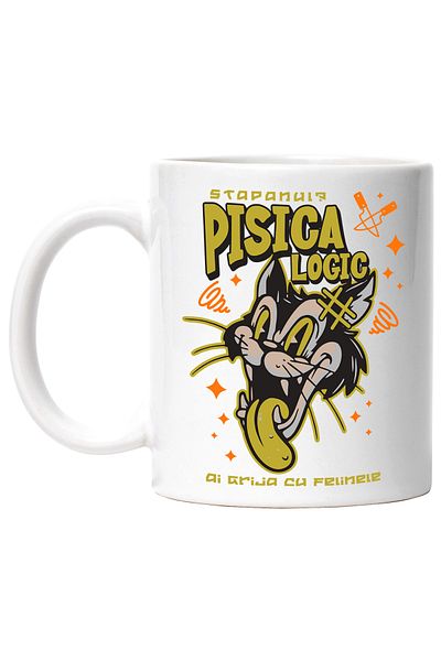 StoryGift Romania Cana stapanul este pisica ai grija cu felinele, animal blanos motan, 330ml, Cera, Cu Maner Alb