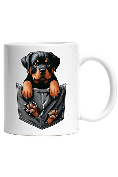 StoryGift Romania Cana cu un catelus Rottweiler care sta intr-un buzunar | ru...