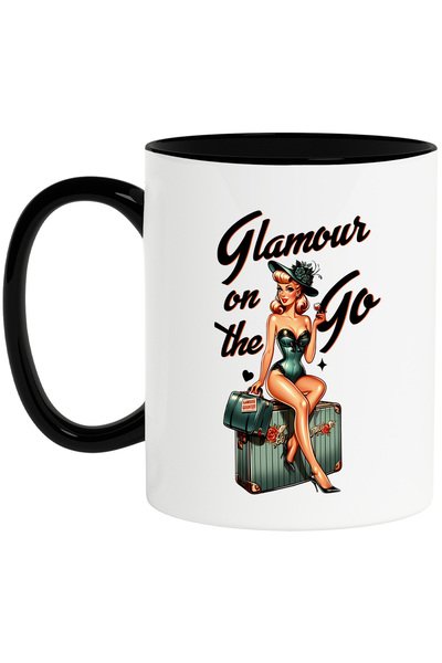 StoryGift Romania Cana cu mesajul "Glamour on the go", ilustratie, stil retro...