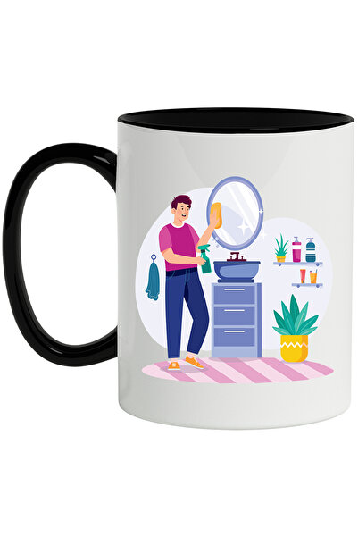 StoryGift Romania Cana Ilustrata Barbat Care Face Curatenie In Baie, Oglinda,...
