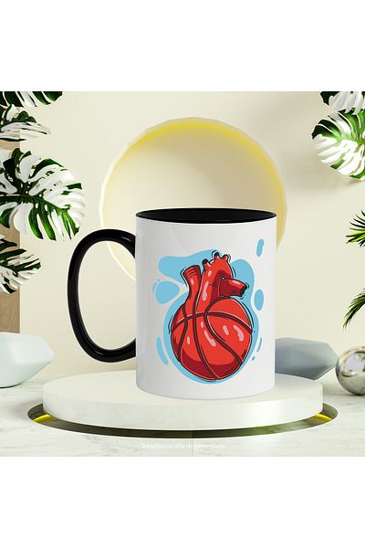 StoryGift Romania Heart Mug, Ball, Basketball, Sport, Illustration, Multicolor 330 ml, Ceramic, With