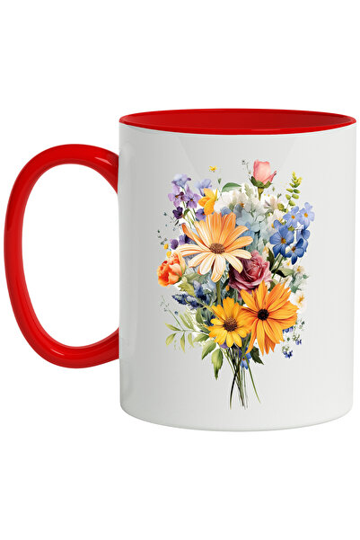 StoryGift Romania Cana Cu Buchet De Flori, Trandafiri, Frunze, Crizanteme, Mu...