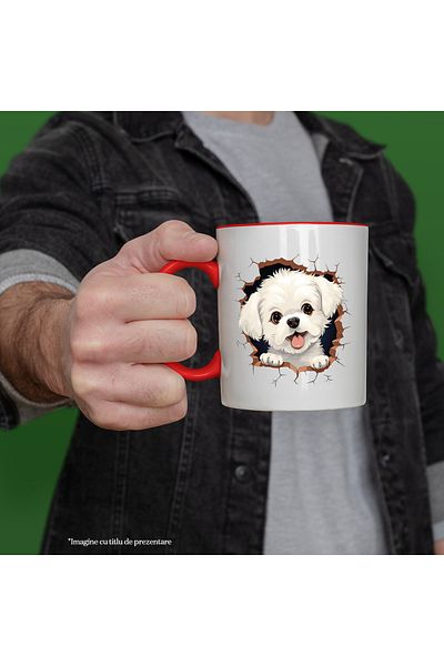 StoryGift Romania Mug with a Bichon Frise puppy, dog, pet, illustration, cheerful, b, With ,STG