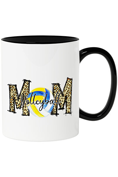 StoryGift Romania Cana cu mesajul "Volleyball Mom", minge de volei, mama, ilustratie, sport, afect, Cu Maner Negru
