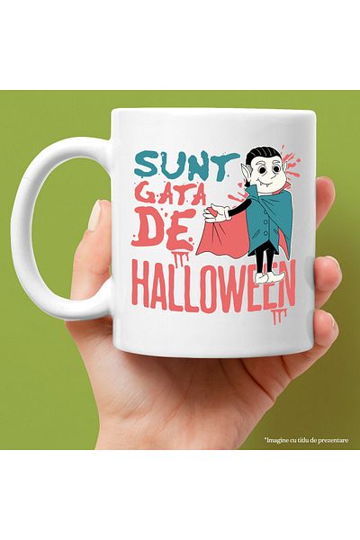 StoryGift Romania Cana cu Dracula Cu Colti Si Capa Text Sunt Gata De Hallowen Horror, Ceramica, 33, Cu Maner Alb