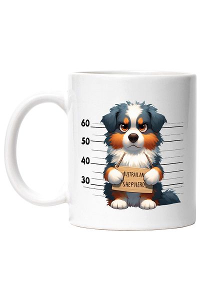 StoryGift Romania Cana cu ciobanesc australian la puscarie, caine, animal de companie, ilustratie,, Cu Maner Alb