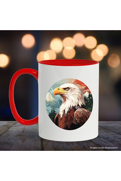 StoryGift Romania Mug With Eagle, Bird, Mountain, Forest, Sunset, Sky, Clouds, Multicolor 330 ml, Ceram, With ,STG