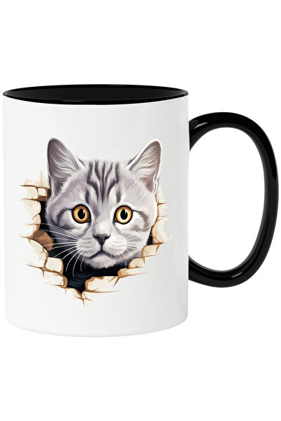 StoryGift Romania Cana cu o pisica mirata | ilustratie | se uita socata | gri...