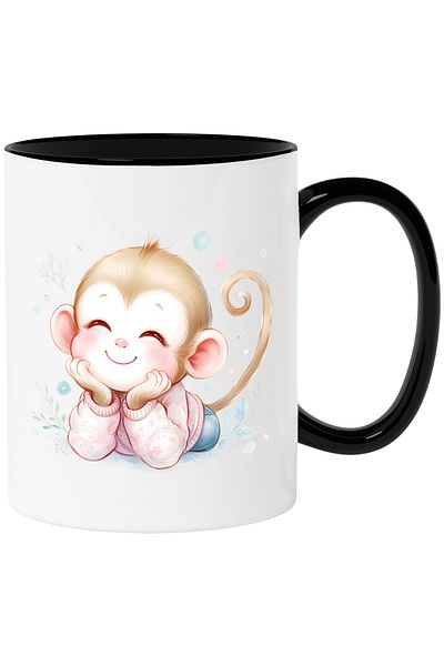 StoryGift Romania Cana cu o maimutica vesela | ilustratie | jungla | natura | plante | armonie | c, Cu Maner Negru