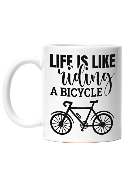 StoryGift Romania Cana cu o bicicleta pentru pasionatii de ciclism cu mesaj in engleza cu Maner Al, Cu Maner Alb