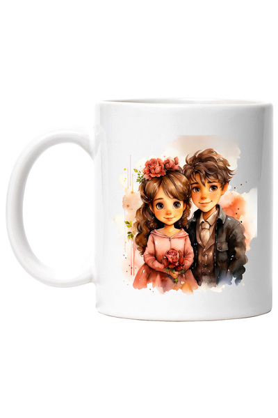 StoryGift Romania Cana cu o fetita si un baietel, flori, rochie, clasic, ilus...