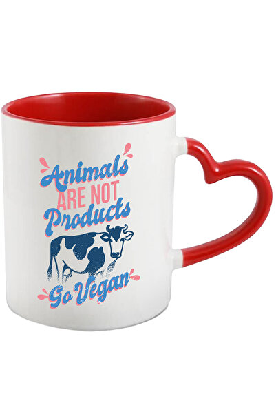 StoryGift Romania Cana Cu Mesaj Animals Are Not Products Go Vegan, Vaca, Multicolor 330 ml, Cerami, Cu Maner Inim