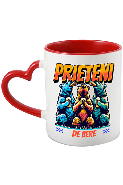 StoryGift Romania Cana trei ursi prieteni de bere, petrecere, distractie familie tanar, 330ml, Cer, Cu Maner Inim