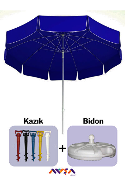 AVŞA Global Eğilebilir Plaj Bahçe Balkon Şemsiyesi İnce Branda Kumaş 2 Metre 8 Telli ( Bidon + Kazık )