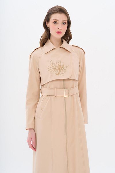 Olcay معطف رياضي - طباعة كيب وأكمام مزخرفة بالحجر BEIGE 4305