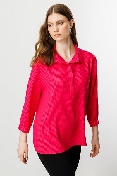 Mi Pret a Porter Mi Front Single Pocket Button Plaid Blouse