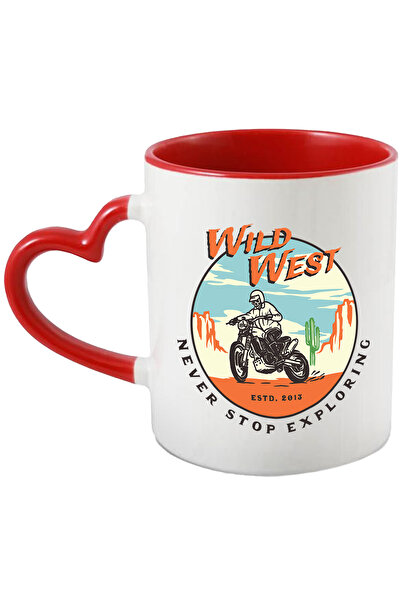 StoryGift Romania Cana Cu Mesaj In Engleza Wild West, Schelet, Motocicleta, Desert, Multicolor 330, Cu Maner Inim