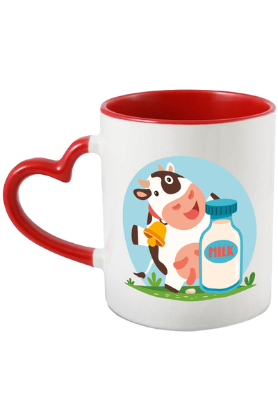 StoryGift Romania Cana Cu Vaca, Clopot, Lapte, Sticla, Animal, Pasune, Cer, Multicolor 330 ml, Cer, Cu Maner Inim