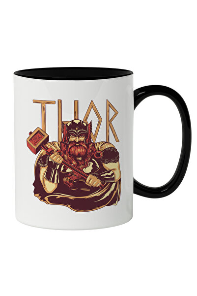 StoryGift Romania Cana Cu Portret Luptator Istoric Cu Ciocan, Luptator Greac, Thor, Viking, Iubit, Cu Maner Negru