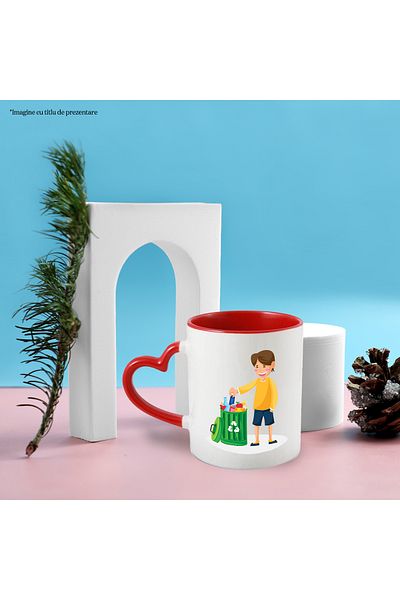 StoryGift Romania Mug With Child, Recycling, Garbage, Eco, Multicolor 330 ml, Ceramic with Heart Handle, With ,STG
