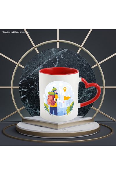 StoryGift Romania Cana Cu Natura, Munte, Pinpoint, Steag, Drumetie, Ghiozdan, Saltea, Multicolor 3, Cu Maner Inim