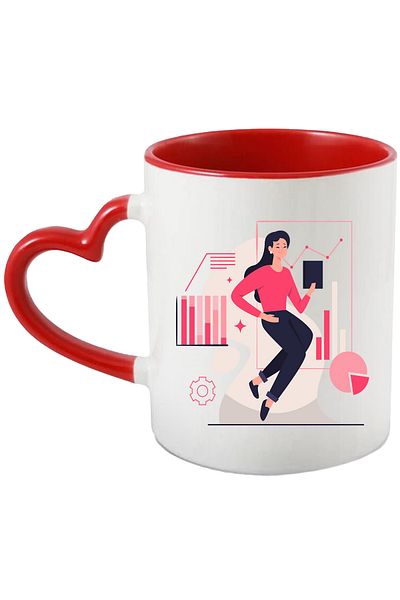 StoryGift Romania Cana Cu Grafice, Laptop, Office, Corporatie, Femeie, Multicolor 330 ml, Ceramica, Cu Maner Inim